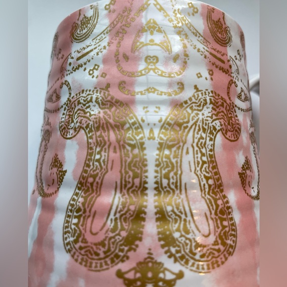 Patina Vie pink and gold ceramic coffee mug. Choose Happy - Picture 4 of 6